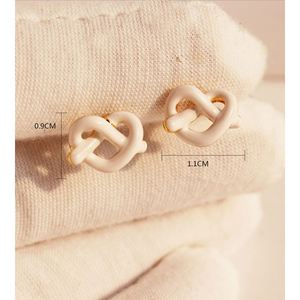 Wholesale Small Exquisite Red Enamel Love <b>Knotted</b> <b>Earrings</b> White Dripping Glazed Peach Heart-Shaped Trendy Stainless Steel - Product Image 3
