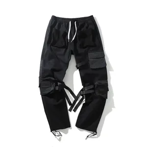 Брюки-карго мужские с карманами, функциональные свободные прямые штаны на молнии, ленточные брюки, уличная одежда