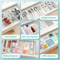 Ensemble de 25 organiseurs de tiroirs en plastique transparent, 4 tailles, boîtes de rangement, diviseurs pour maquillage, bijoux, bureau, salle de bain, cuisine