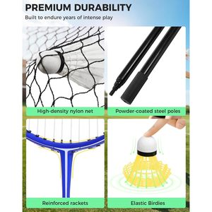 Set di rete da Badminton portatile Premium con custodia a Base autoportante con Design Pop-Up a configurazione rapida-Set completo di 4 racchette - Product Image 5