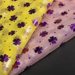Tecido de noiva de tule 100% poliéster, rede respirável colorida com folha de trevo quatro cortinas para casamentos