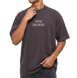 T-shirt Homme Coupe Oversize Vintage Épais Respirant avec Épaules Tombantes et Design Strass Personnalisé Effet Délavé – Vente en Gros Fournisseur OEM - Product Image 1