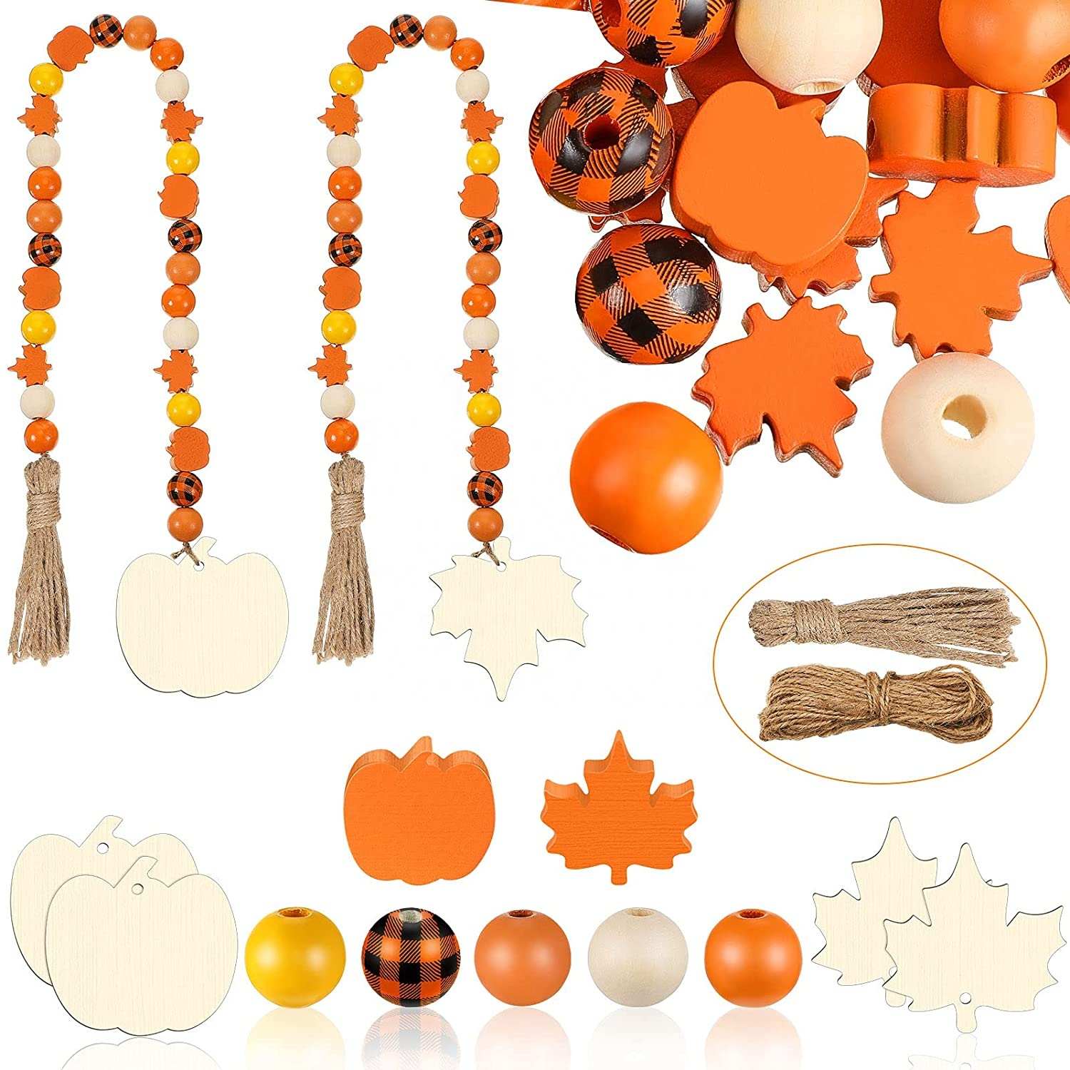 228 Stuks Thanksgiving Fall Houten Kralen Buffalo Plaid Kralen Kleurrijke Houten Craft Kralen Pompoen Maple Leaf Hout Plakjes Met