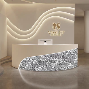 Bureau d'accueil incurvé moderne avec mur de logo rétroéclairé - Réception de luxe pour salon de beauté, <span class=keywords><strong>spa</strong></span>, hall d'hôtel ou bureau - Product Image 5