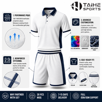 Ensemble polo et short de golf personnalisé, crème avec passepoil bleu marine, col à revers, manches courtes, 100 % polyester, séchage rapide, uniforme de golf