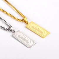 Collier chaîne maille gourmette classique avec pendentif motif dollar gravé en argent/or plaqué or 18 carats, modèle délicat « 100 dollars »