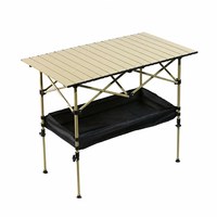 Table de camping pliante à hauteur réglable en acier au carbone, plateau large, sac de rangement en maille, structure en X, pour l'extérieur, vente en gros
