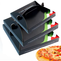 Boîte d'emballage en papier noir, grande et petite, avec poignée, portable, pour pizza, personnalisable, vente en gros