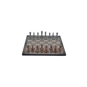 Set/Set di scacchi in metallo Gifthome; Grande, classica, scacchiera con motivi in pietra antica e rovere di platino