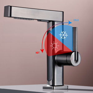 Robinet de salle de bain tout en laiton, double usage, épaissi, pour lavabo, eau chaude et froide, <span class=keywords><strong>avec</strong></span> douchette extractible, affichage numérique, mitigeur pour lavabo, robinet d'évier - Product Image 2
