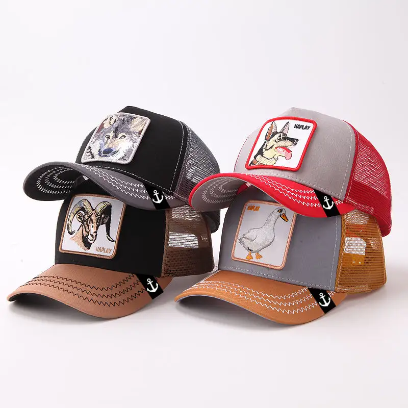 Alta calidad 5 paneles Unisex Animal malla camionero sombrero Snapback bordado parche gorras de béisbol