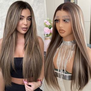 CARKIRA Customized Professional Straight <b>Synthetic</b> Fiber <b>Wigs</b> 13X4 22Inch Chocolate Brown Transparent Lace Front Natural <b>Wig</b> - Product Image 6