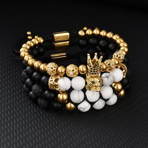 F473 18k altın üretici doğal yuvarlak akik oniks taş streç boncuklu bilezik setleri - Product Image 3