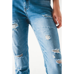 Jean droit bleu moyen déchiré - Product Image 5