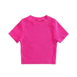 Camiseta de manga corta para mujer, camiseta sólida ajustada con cuello redondo, Camiseta básica ajustada acanalada, camiseta informal de entrenamiento para Yoga - Product Image 3