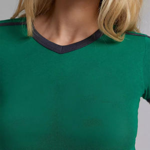 Vente en gros, conception OEM, système d'impression par transfert thermique pour l'été, t-shirt sport pour femme, coupe ajustée, manches courtes, sexy, séchage rapide, respirant, tricoté - Product Image 4