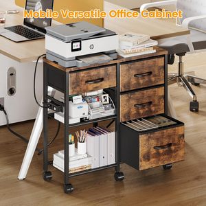 Archivador de 4 cajones con estación de carga, mesa de soporte de impresora rodante con estante de almacenamiento abierto, archivador de tela móvil - Product Image 2