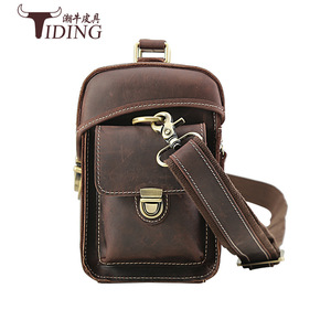 Tiding Retro Men's Genuine Leather Shoulder <b>Bag</b> Top Layer Cowhide Crossbody <b>Camera</b> <b>Bag</b> Dark Brown P1124FS - Product Image 2