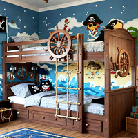 Lit superposé sur le thème des pirates pour chambre d'enfant, design hôtelier créatif personnalisé, lit mezzanine familial, lit bateau océanique, lit enfant luxueux