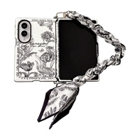 Étui de protection antichoc en PC noir à motif floral avec boucle latérale pour téléphones mobiles Z Fold8/ZFLIP7/6/5/4, style Ins