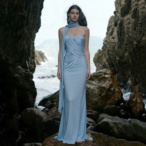 Robe longue bustier froncée plissée asymétrique moulante sexy dos nu pour la plage, les vacances ou les soirées - Product Image 6