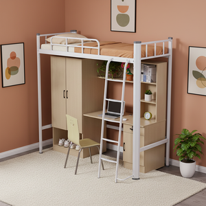 Literas de Acero y Madera de Estilo Moderno, Altas y Bajas, con Escritorios para Dormitorios Escolares, Apartamentos y Estudiantes Universitarios - Product Image 1
