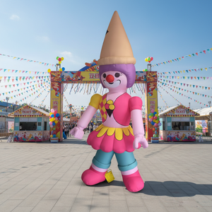 QIQU Figurine publicitaire gonflable géante de 4 m en forme de clown crème glacée rose pour extérieur, en tissu Oxford 210D, certifiée CE et ROHS - Product Image 1