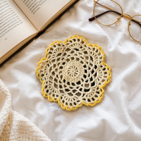 Nouveauté : Sous-verres et sets de table ronds en dentelle de coton au crochet, faits main, style campagnard, écologiques et lavables EG07075