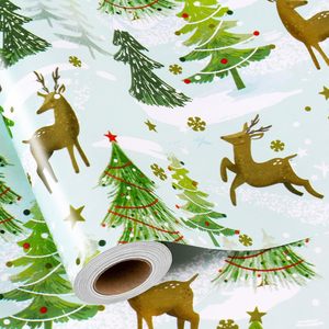 MAYPLUSS Christmas Wrapping Paper 17 In X 33 Feet Watercolor Deer Tree Print Eco Friendly Double Side Roll - Product Image 1