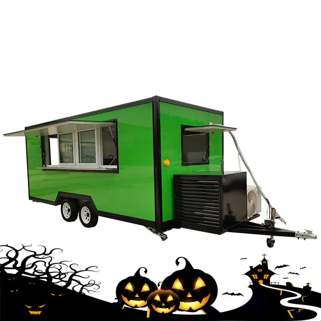 5M Green Street Food Trailer Double Canopy Sliding Windows Donut Fast Food Trailer With Germany Standard