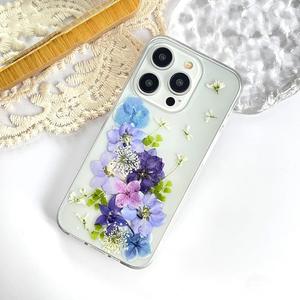 Funda para Teléfono Compatible con iPhone 17/16/15, Diseño de Golondrina Morada Voladora XP901, Hortensia Azul Nueva, Flor Seca Real, Resina Epoxi - Product Image 3