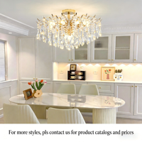 Magnifique Suspension Luminaire Or pour Chambre et Salle à Manger, Lustre Cristal Multi-Têtes E14 pour Salon, Salle d'Exposition, Maison et Restaurant