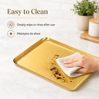 Gouden roestvrijstalen serveerschaal rechthoekig, elegante metalen schaal voor BBQ hapjes, salade, buffet, theetafel