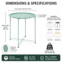Table d'appoint ronde en métal vert, table d'appoint réglable en hauteur pour salon, chambre à coucher