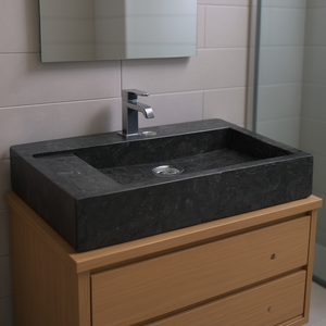 Lavabo de salle de bain en marbre noir 22,8x15,4x3,9 cm, rectangulaire, poli, à poser sur le comptoir, design minimaliste - Product Image 2