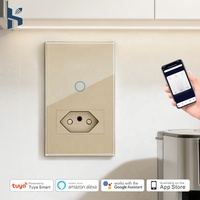 Interrupteur mural intelligent Wi-Fi en verre avec bouton, contrôle de l'éclairage Tuya, prise électrique connectée