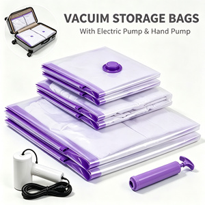 Vacuum <b>Storage</b> Bags Compression Organizer Pouches Transparent Plastic Bag Set With Electric Pump and Hand Pump for Travel - Product Image 1