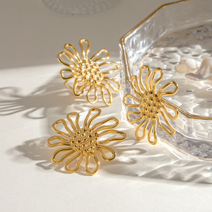 Pendientes con forma de flor, aleación de zinc chapada en oro, diseño de girasol, joyería para fiestas - Product Image 4