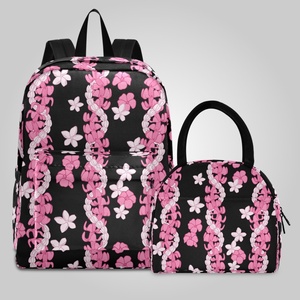 Hawaiian Custom Pink Puakenikeni Lei Design Customized Portable Reusable <b>Lunch</b> Bag Backpack <b>Sets</b> for Students - Product Image 1