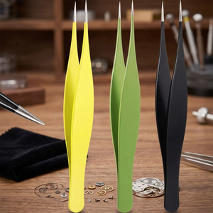 Ensemble de pinces à épiler professionnelles en acier inoxydable courbé faites à la main, à pointe inclinée, 3 pièces, pour l'élimination des poils incarnés et des points noirs - Product Image 2