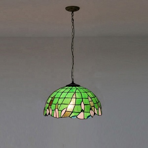 LongHuiJing 16 Inch Tiffany Style Stained Glass Hanging Lamp Vintage Green Stained Glass Ceiling <b>Light</b> - Product Image 3