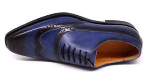 Lace up Stylish Oxford Mens Blue Dress Genuine Leather <b>Shoes</b> Italian - Product Image 6