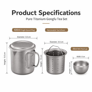 Ensemble de thé de camping et de voyage en titane pur, sans BPA, résistant à la corrosion, capacité de 420 ml, tasse ultralégère portable pour l'extérieur, design empilable - Product Image 3
