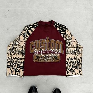 Chemise à manches longues en coton 100% de haute qualité, impression DTG, design patchwork coloré, personnalisable, pour hommes - Product Image 6