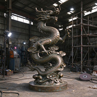 Statue de dragon chinois en bronze coulé sur mesure grandeur nature, finition patine antique, sculpture pour extérieur, place publique, jardin