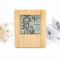 Jam Alarm Digital Quartz Kayu Bambu Solid dengan Lampu Latar, Multifungsi, Penunjuk Suhu dan Kelembapan, Jam Meja