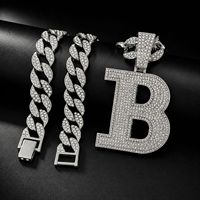 Collier Pendentif Lettre B Entièrement Sertie de Strass pour Homme, Chaîne Cubaine en Alliage Hip Hop, Accessoire Streetwear pour Rappeur