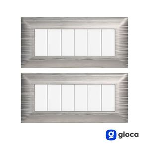 Placca Interruttore a Muro Gloca 6 Vie in Plastica Argento Satinato, Facile Installazione, 2 Pezzi - Product Image 3