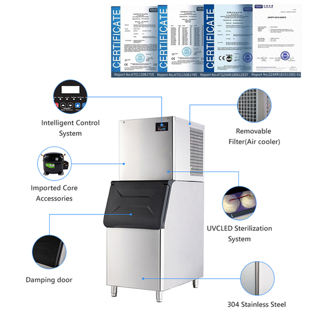 Heavy Duty 300 lb Commercial Ice Maker Daily 150kg Production Energy Efficient Design for Restaurants Bars Hotels & Home Use