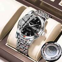 Aili Feida Montre à quartz pour homme avec bracelet en acier inoxydable, fermoir double à pression, résistance à l'eau 30M, cadran à aiguilles lumineuses, 41 mm